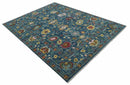 Vibrant Colorful Hand knotted Teal, Gold And Maroon 9x12 wool Area Rug