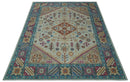 Vibrant Colorful Silver, Beige, Blue and Brown Traditional Heriz Multi Size wool Area Rug