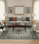 Vibrant Colorful Silver, Beige, Blue and Brown Traditional Heriz Multi Size wool Area Rug