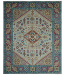 Vibrant Colorful Silver, Beige, Blue and Brown Traditional Heriz Multi Size wool Area Rug