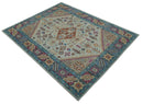 Vibrant Colorful Silver, Beige, Blue and Brown Traditional Heriz Multi Size wool Area Rug