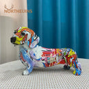 Vibrant graffiti art dachshund dog resin figurine living room decor