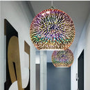 Vibrant multi-colored burst glass ball pendant light for living room