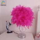 Vibrant pink crystal feather led table lamp for bedroom