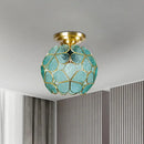 Victorian turquoise stained glass flower ceiling fixture bedroom light