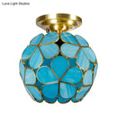 Victorian turquoise stained glass flower ceiling fixture bedroom light