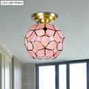 Victorian turquoise stained glass flower ceiling fixture bedroom light