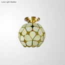 Victorian turquoise stained glass flower ceiling fixture bedroom light