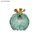 Victorian turquoise stained glass flower ceiling fixture bedroom light