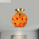 Victorian turquoise stained glass flower ceiling fixture bedroom light
