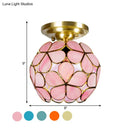 Victorian turquoise stained glass flower ceiling fixture bedroom light