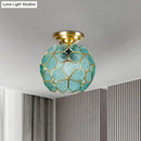 Victorian turquoise stained glass flower ceiling fixture bedroom light