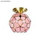 Victorian turquoise stained glass flower ceiling fixture bedroom light