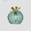Victorian turquoise stained glass flower ceiling fixture bedroom light