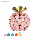 Victorian turquoise stained glass flower ceiling fixture bedroom light