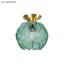 Victorian turquoise stained glass flower ceiling fixture bedroom light