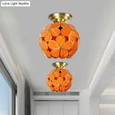 Victorian turquoise stained glass flower ceiling fixture bedroom light