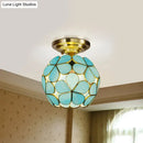 Victorian turquoise stained glass flower ceiling fixture bedroom light