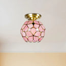 Victorian turquoise stained glass flower ceiling fixture bedroom light