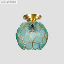 Victorian turquoise stained glass flower ceiling fixture bedroom light