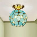 Victorian turquoise stained glass flower ceiling fixture bedroom light