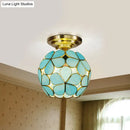 Victorian turquoise stained glass flower ceiling fixture bedroom light