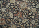 Hand Knotted Traditional Black, Rust and Beige Textured Low Pile Distressed Wool Rug