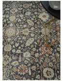 Hand Knotted Traditional Black, Rust and Beige Textured Low Pile Distressed Wool Rug