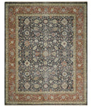 Hand Knotted Traditional Black, Rust and Beige Textured Low Pile Distressed Wool Rug
