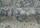 Custom Made Hand Knotted Traditional Blue and Beige Antique Textured Low Pile Distressed Wool Rug