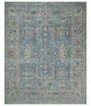 Antique Distressed finished Blue, Beige and Brown Hand Knotted Oxidized 8x10 wool Area Rug