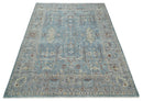 Antique Distressed finished Blue, Beige and Brown Hand Knotted Oxidized 8x10 wool Area Rug