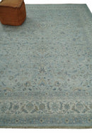 Hand Knotted Traditional Silver, brown and Beige Antique Textured Low Pile Distressed Wool Rug | TRD53114
