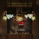 DecorBites™ Rustic Star-Shaped Stained Glass Dining Room Chandelier with 8 Pendant Lights and Hanging Rod