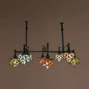 DecorBites™ Rustic Star-Shaped Stained Glass Dining Room Chandelier with 8 Pendant Lights and Hanging Rod