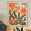Vintage beige cactus tapestry wall hanging living room decor