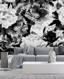 Vintage Black and White Large Flowers Wallpaper Mural