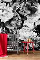 Vintage Black and White Large Flowers Wallpaper Mural