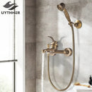 Vintage black brass shower faucet mixer tap set with hand shower