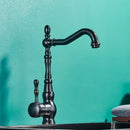 Vintage black bronze kitchen faucet with ornate single lever handle