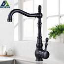 Vintage black bronze kitchen faucet with ornate single lever handle