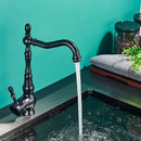 Vintage black bronze kitchen faucet with ornate single lever handle