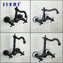 Vintage black swivel wall mounted bathroom faucet with ceramic base
