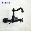 Vintage black swivel wall mounted bathroom faucet with ceramic base