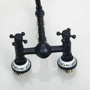 Vintage black swivel wall mounted bathroom faucet with ceramic base