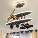 Vintage blue & brown iron aircraft pendant light for boys bedroom