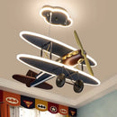 Vintage blue & brown iron aircraft pendant light for boys bedroom