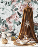Vintage Bouquet Of Peonies Blue and Grey Wallpaper Mural