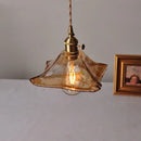Vintage brass and amber glass pendant light kitchen hanging lamp