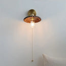 Vintage brass and amber glass wall lamp bedroom scalloped sconce